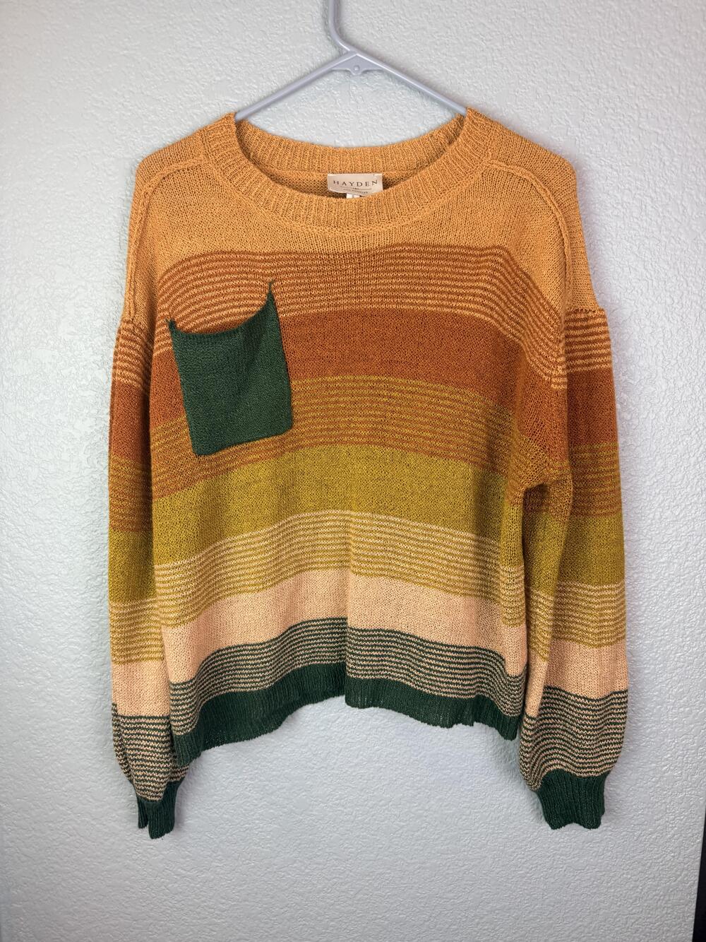 Hayden Los Angeles Sweater Womens Small Multicolor Striped Pocket Knit Pullover